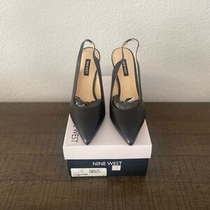 Nine West Black Pointed-Toe Feather Slingback Heels NEW
